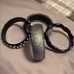 Elegant Silver and Black Bangle Set